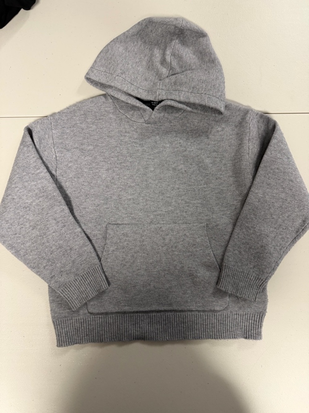 Zara Light Gray Knit Hoodie with Kangaroo Pocket